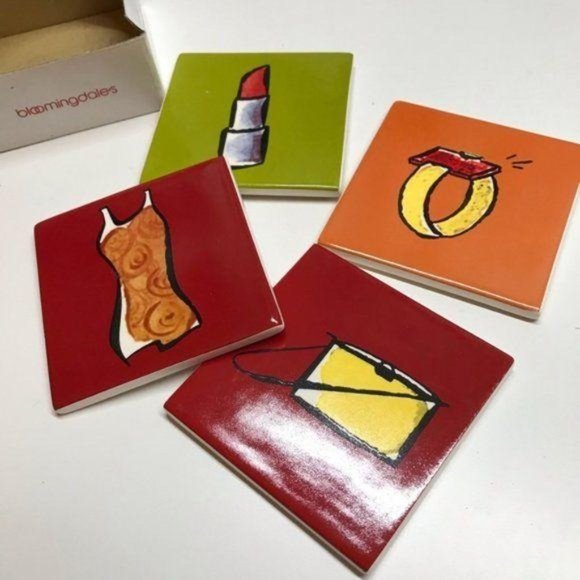 Bloomingdale Vintage Ceramic tile coaster Set of 4 home fashion party - Picture 1 of 8